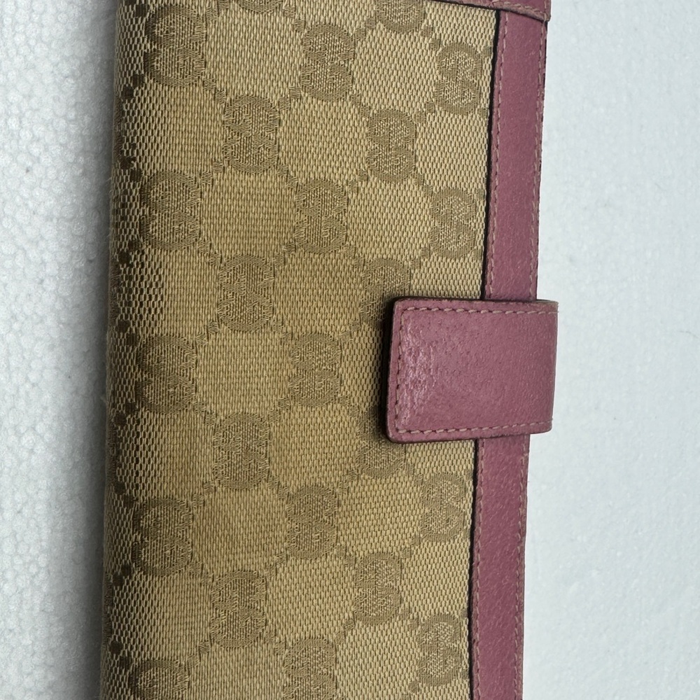 Gucci Beige Monogram Canvas Wallet with Burgundy Leather Trim - Picture 4 of 7